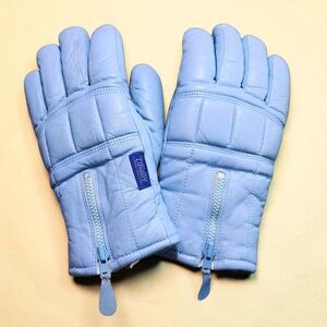 Vintage 1970s Conroy Leather Ski Gloves Powder Blue Zip Cuff Japan Ladies Med